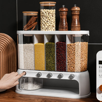 Contenedor de Almacenamiento de Granos de Cocina de Múltiples Compartimentos | Organizador de Despensa Hermético con Tapa Abatible