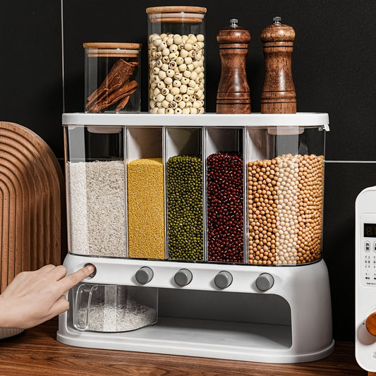 Contenedor de Almacenamiento de Granos de Cocina de Múltiples Compartimentos | Organizador de Despensa Hermético con Tapa Abatible