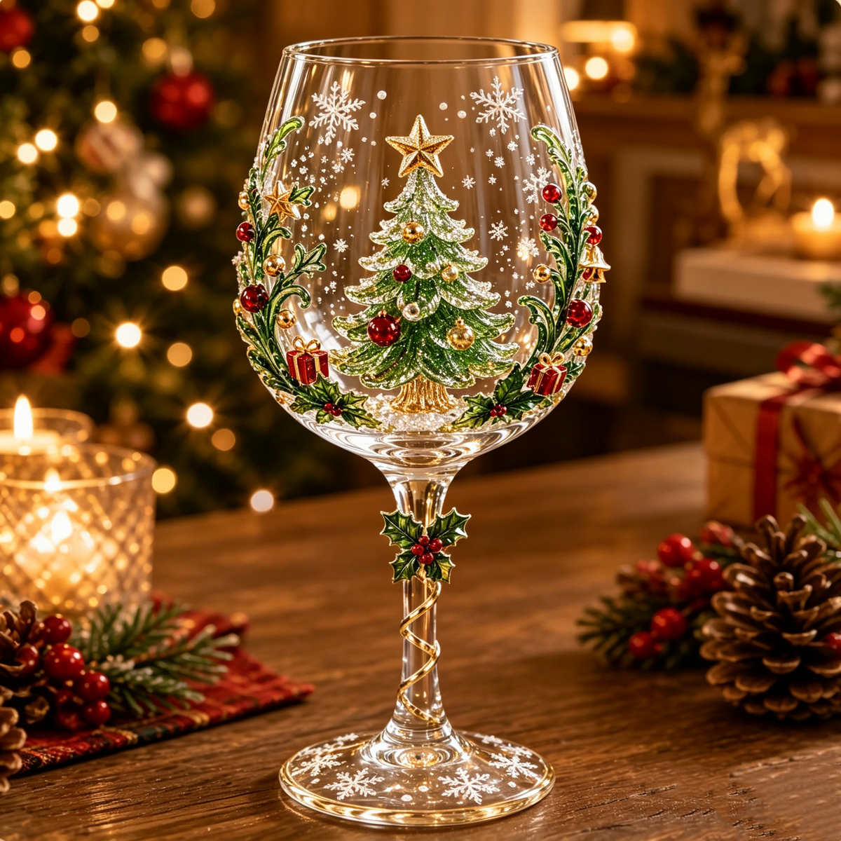 Copas de vino navideñas en 3D