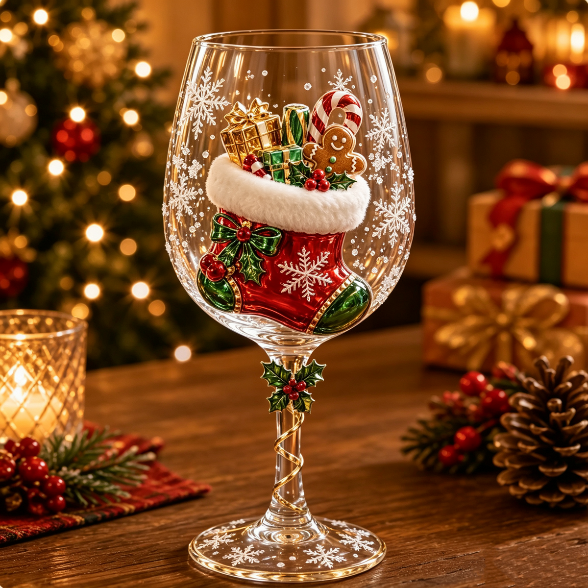 Copas de vino navideñas en 3D