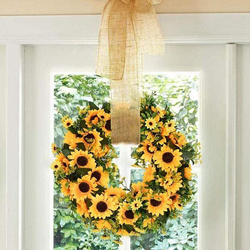 Corona artificial de girasoles dorados