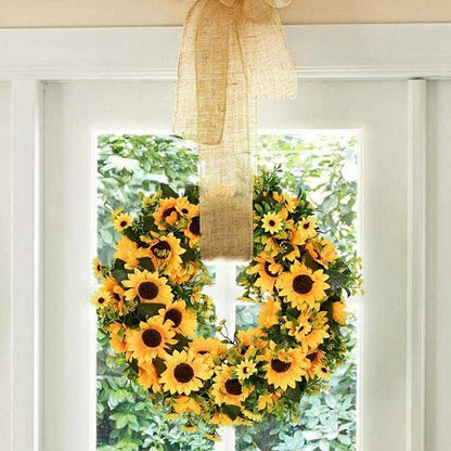 Corona artificial de girasoles dorados