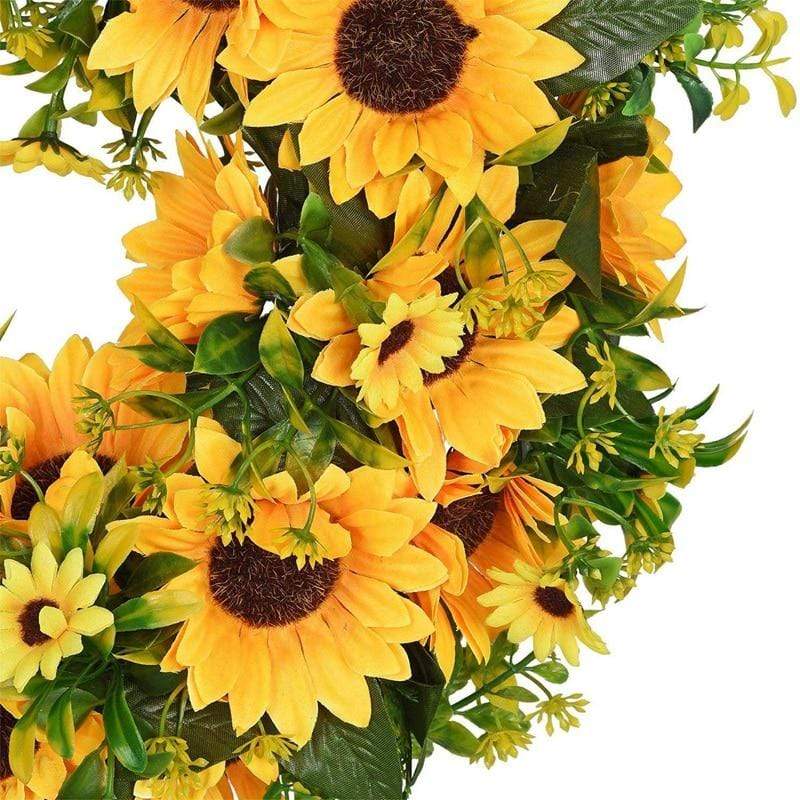 Corona artificial de girasoles dorados
