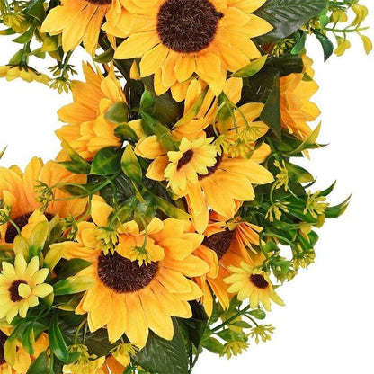 Corona artificial de girasoles dorados
