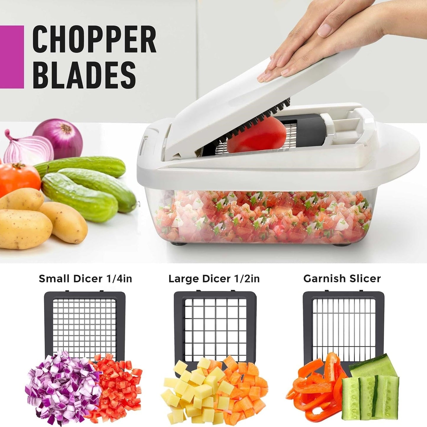 Cortador de Verduras 10 en 1 con 8 Cuchillas – ¡Corte, Picado y Rallado Más Rápido!