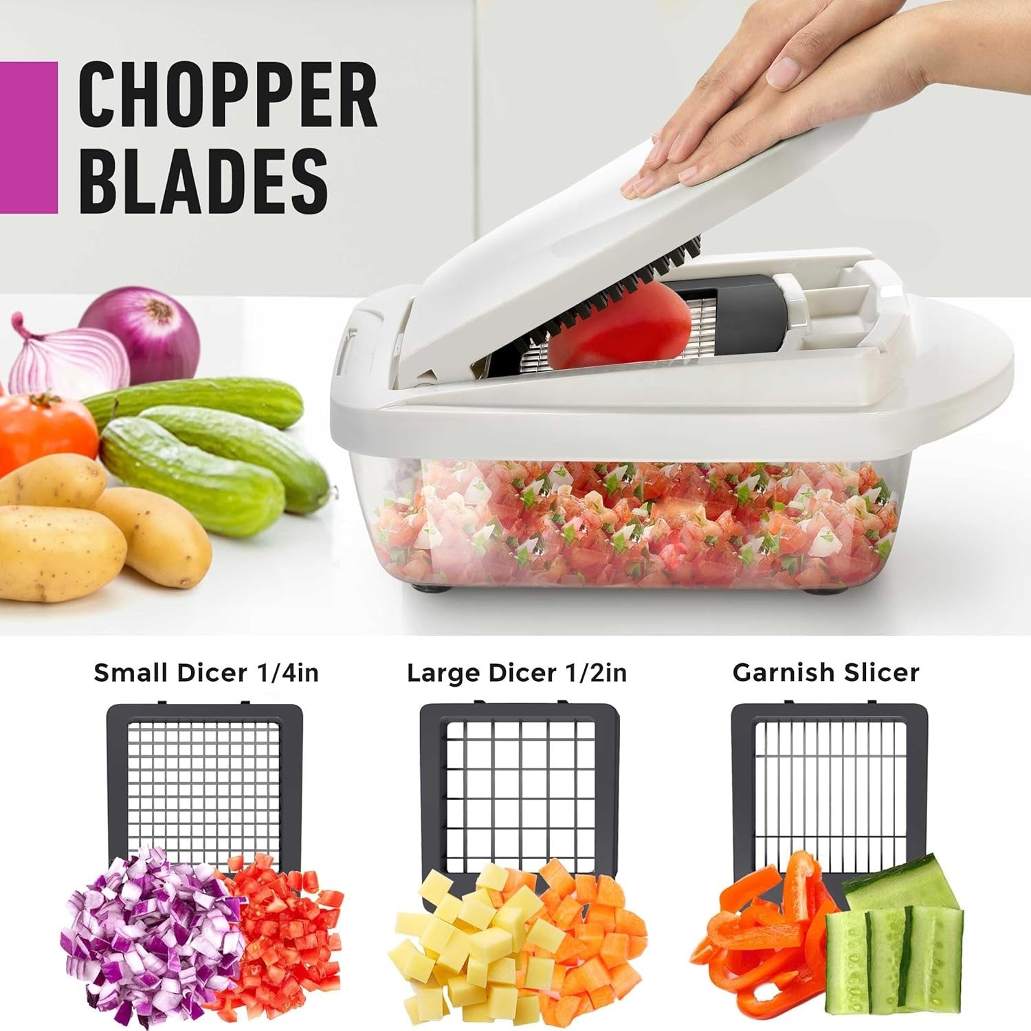 Cortador de Verduras 10 en 1 con 8 Cuchillas – ¡Corte, Picado y Rallado Más Rápido!