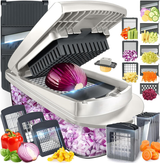 Cortador de Verduras 10 en 1 con 8 Cuchillas – ¡Corte, Picado y Rallado Más Rápido!