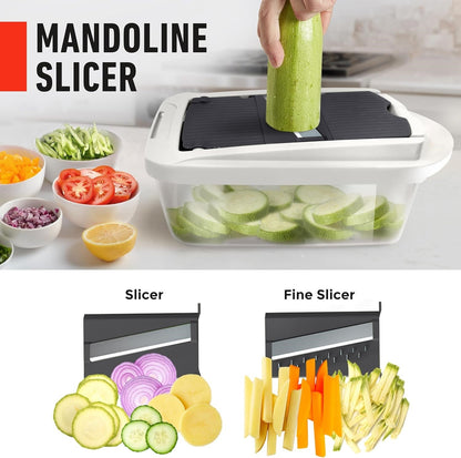 Cortador de Verduras 10 en 1 con 8 Cuchillas – ¡Corte, Picado y Rallado Más Rápido!