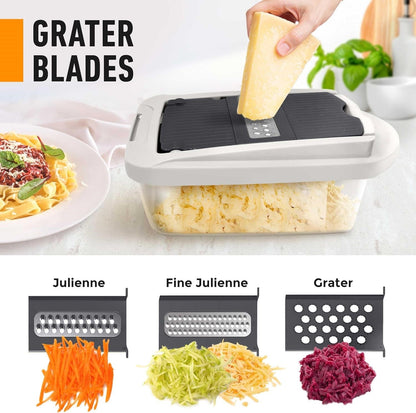 Cortador de Verduras 10 en 1 con 8 Cuchillas – ¡Corte, Picado y Rallado Más Rápido!