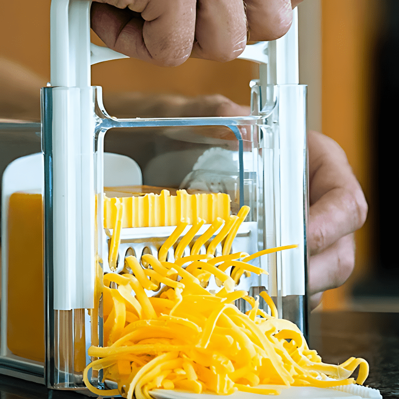 Cortador y Rallador de Queso 4 en 1 con Contenedor de Almacenamiento Incorporado