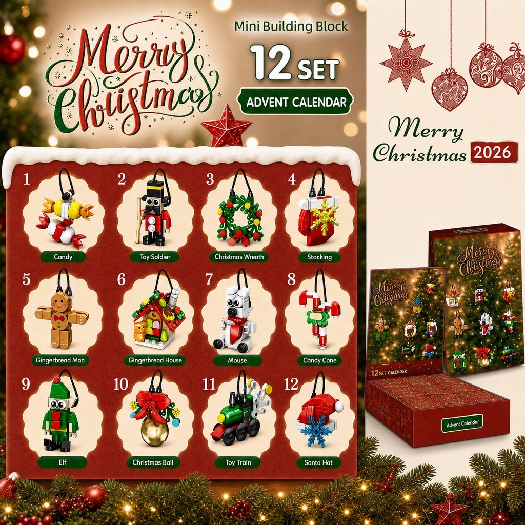 Cuenta Atrás Navideña de 12 Días con Miniadornos, Set de Cajas Sorpresa de Bloques