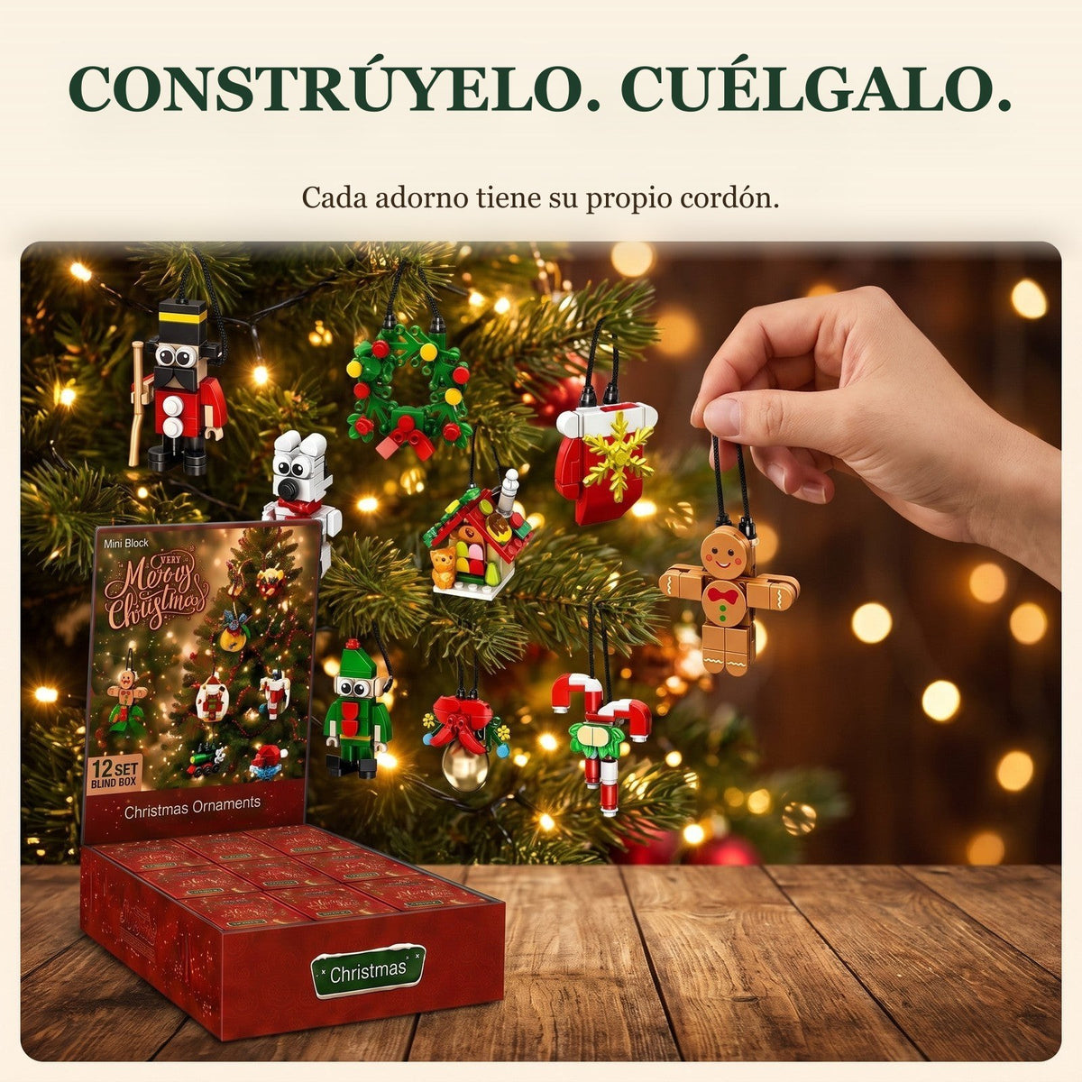 Cuenta Atrás Navideña de 12 Días con Miniadornos, Set de Cajas Sorpresa de Bloques