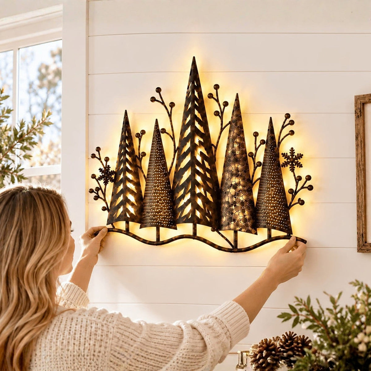 Decoración de pared LED con árboles