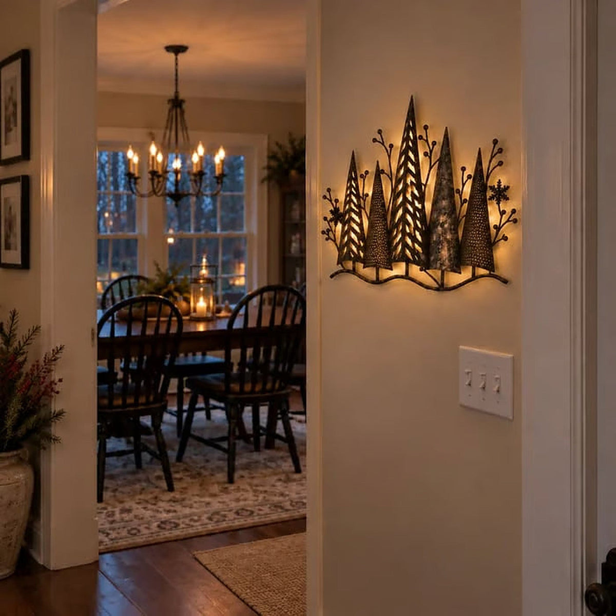 Decoración de pared LED con árboles