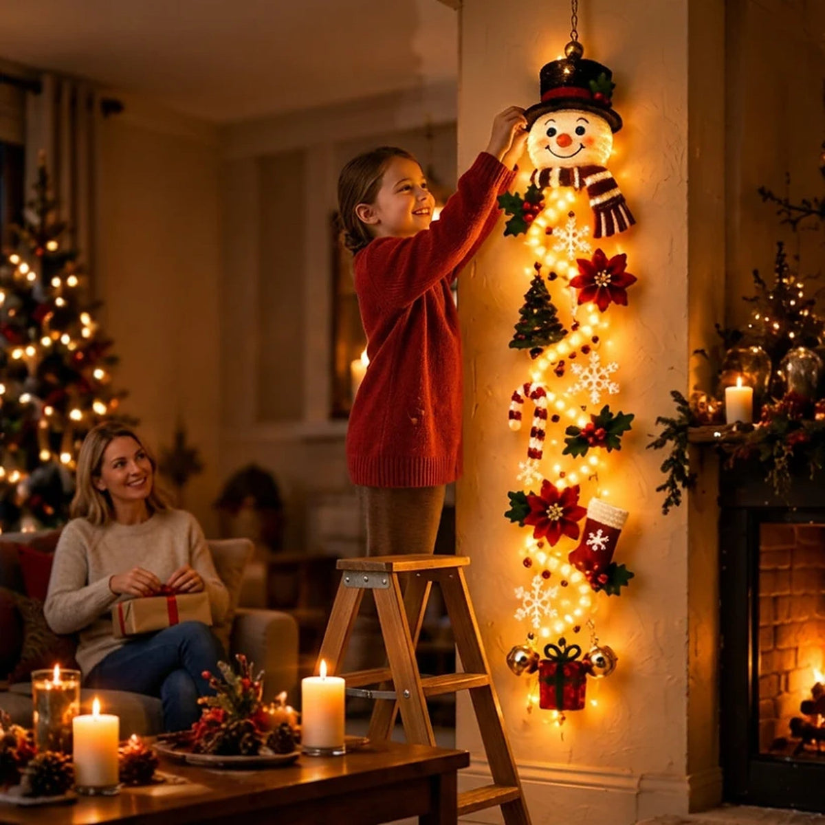 Decoración navideña - Colgante para puerta luminoso con cálido brillo LED