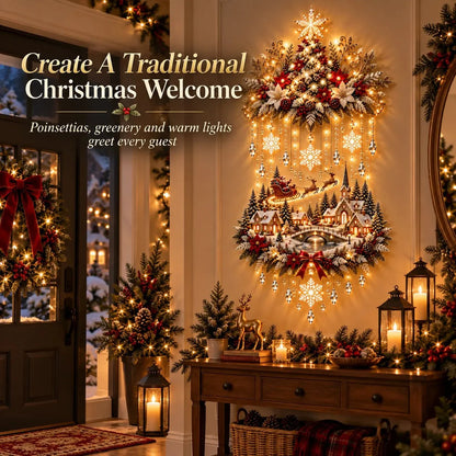 Decoración navideña de pared con árbol colgante iluminado y luces LED cálidas