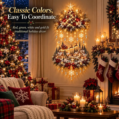 Decoración navideña de pared con árbol colgante iluminado y luces LED cálidas
