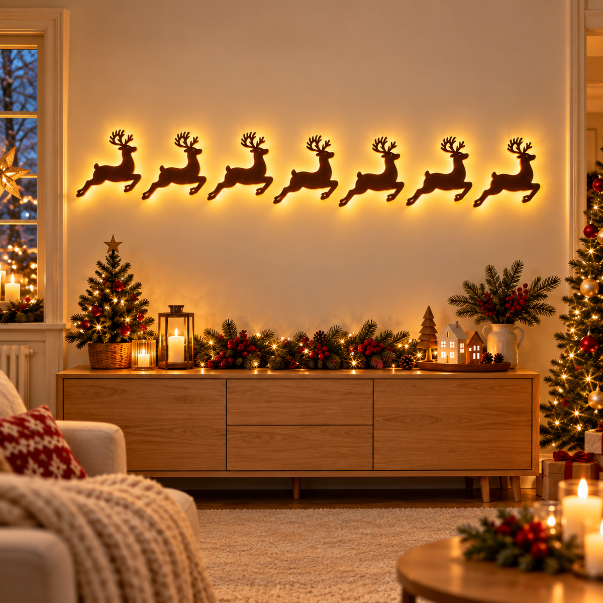 Decoraciones de pared navideñas 3D autoadhesivas con luz LED