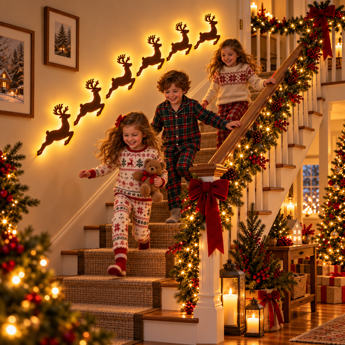 Decoraciones de pared navideñas 3D autoadhesivas con luz LED