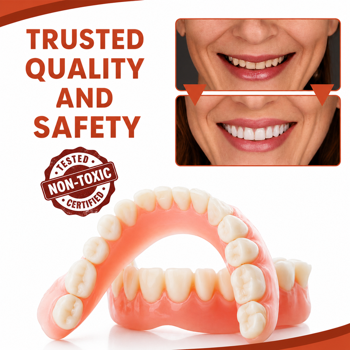 Dentadura con almohadilla suave de silicona y ajuste antideslizante sin puntos de presión