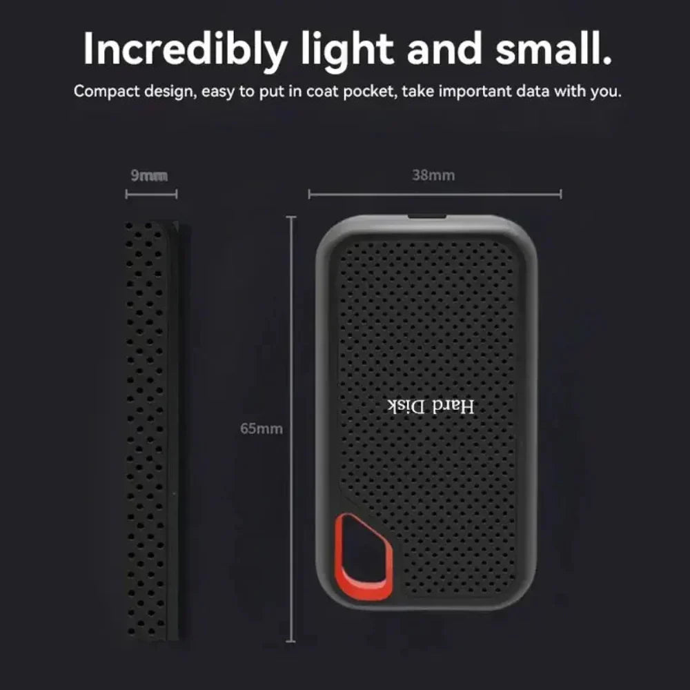 Disco duro SSD externo portátil de alta velocidad para transferencia de datos y almacenamiento resistente a golpes