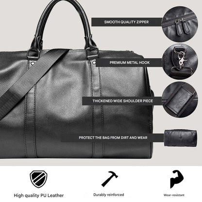 Duffel de Viaje de Gran Capacidad en Cuero – Bolsa de Mano Ligera y Duradera
