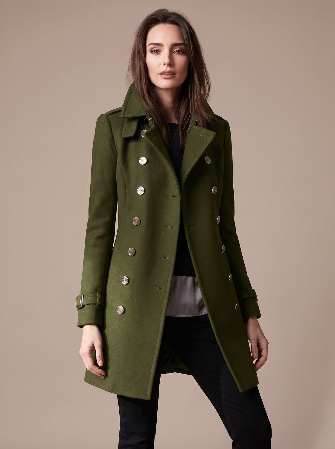 Elegante abrigo de invierno cruzado de lana para mujer
