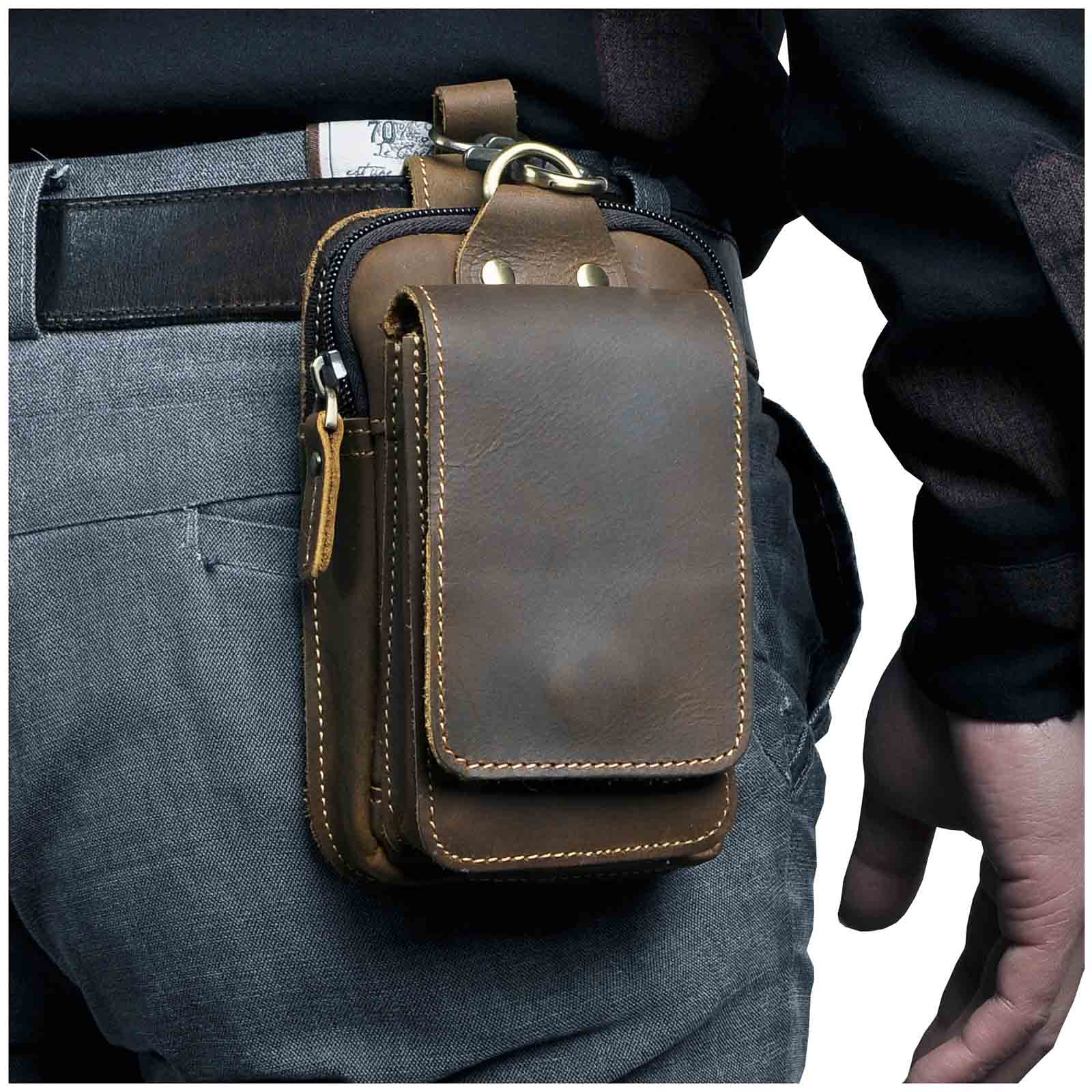 Elegante Bolsa de Cadera de Cuero para Hombres