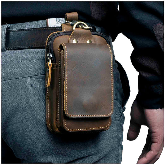 Elegante Bolsa de Cadera de Cuero para Hombres