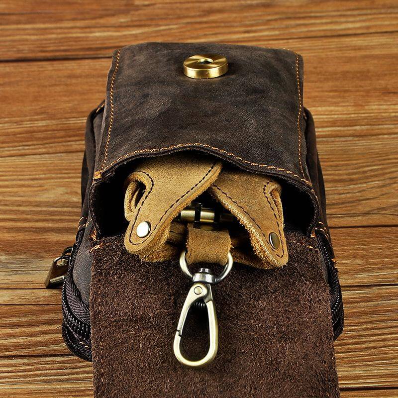 Elegante Bolsa de Cadera de Cuero para Hombres