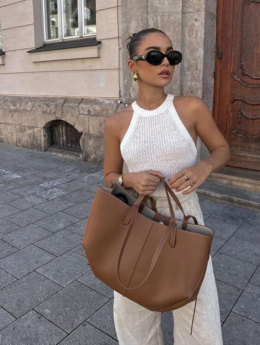 Elegante Bolsa Tote de Cuero de Gran Capacidad