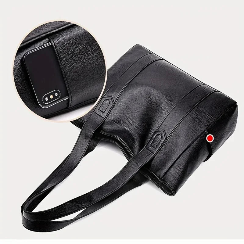 Elegante Bolso de Hombro de Cuero con Estilo Retro y Superficie Lisa