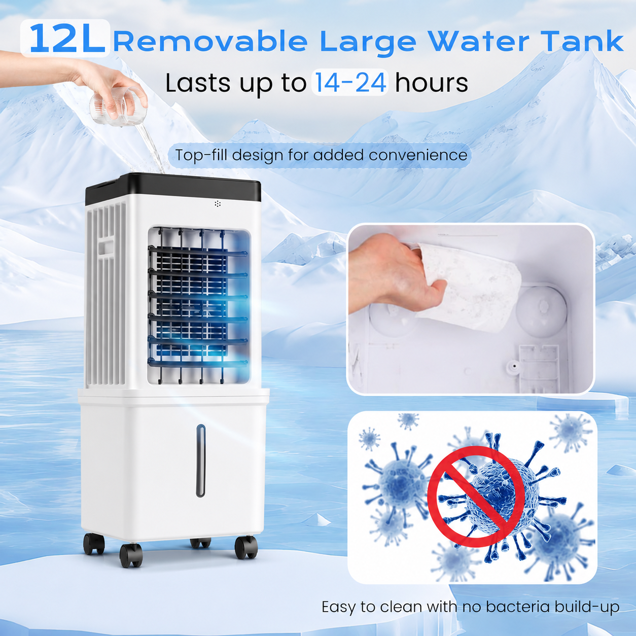 Enfriador de Aire Evaporativo Portátil para el Hogar, Tanque de 12L y Temporizador - Image 1