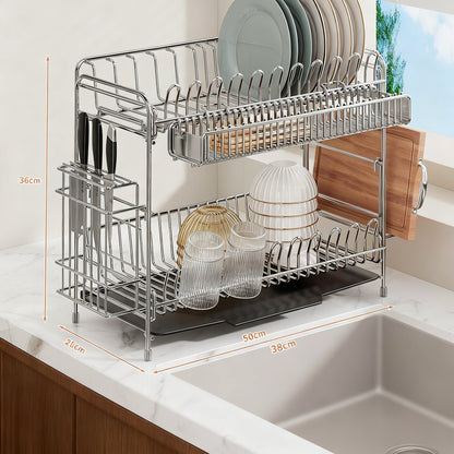 Escurreplatos de acero inoxidable con cesta de drenaje, 1–2 niveles