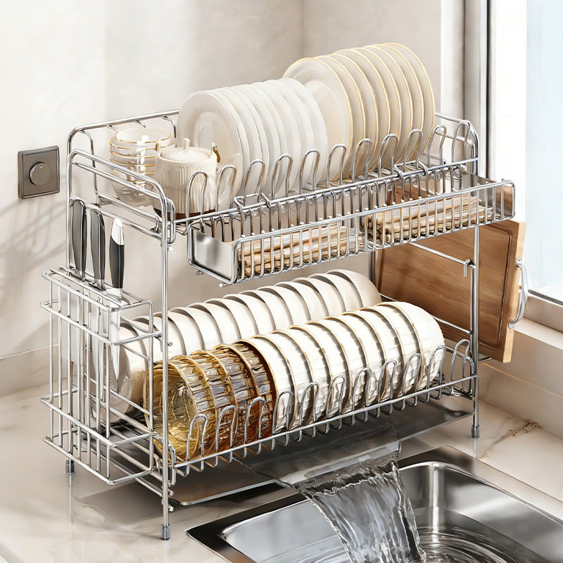 Escurreplatos de acero inoxidable con cesta de drenaje, 1–2 niveles