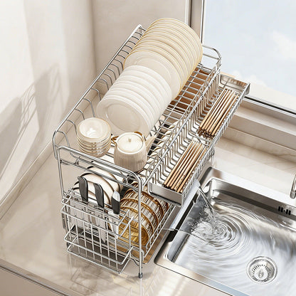 Escurreplatos de acero inoxidable con cesta de drenaje, 1–2 niveles
