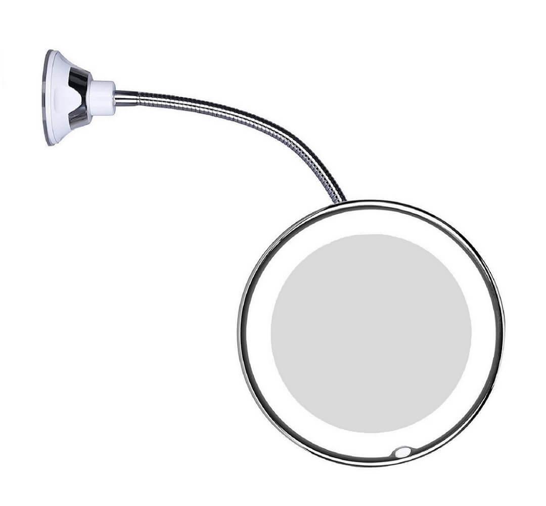 Espejo de aumento LED elegante con cuello flexible ajustable, ideal para maquillaje de precisión y cuidado facial diario con iluminación perfecta