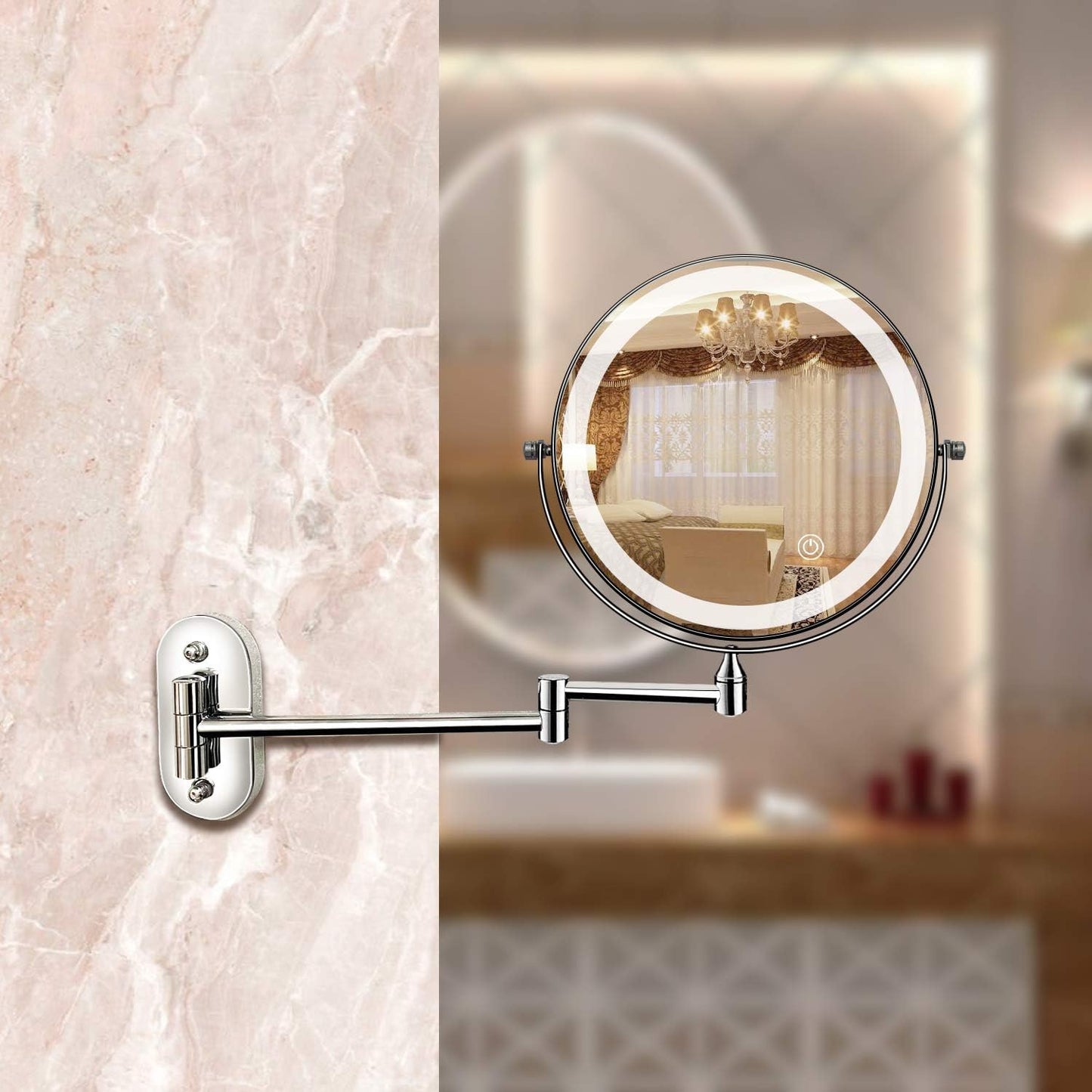 Espejo de Aumento LED VierraSol | Recargable | Cosméticos y Baño | Cromo Plateado