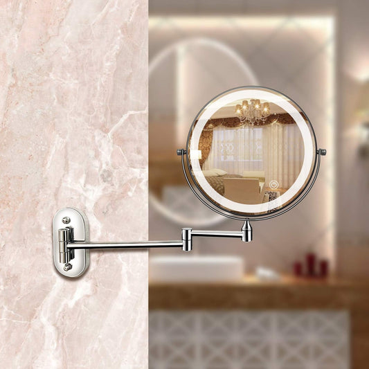 Espejo de Aumento LED VierraSol | Recargable | Cosméticos y Baño | Cromo Plateado