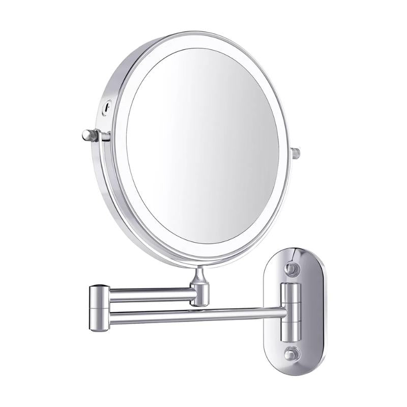 Espejo de Aumento LED VierraSol | Recargable | Cosméticos y Baño | Cromo Plateado