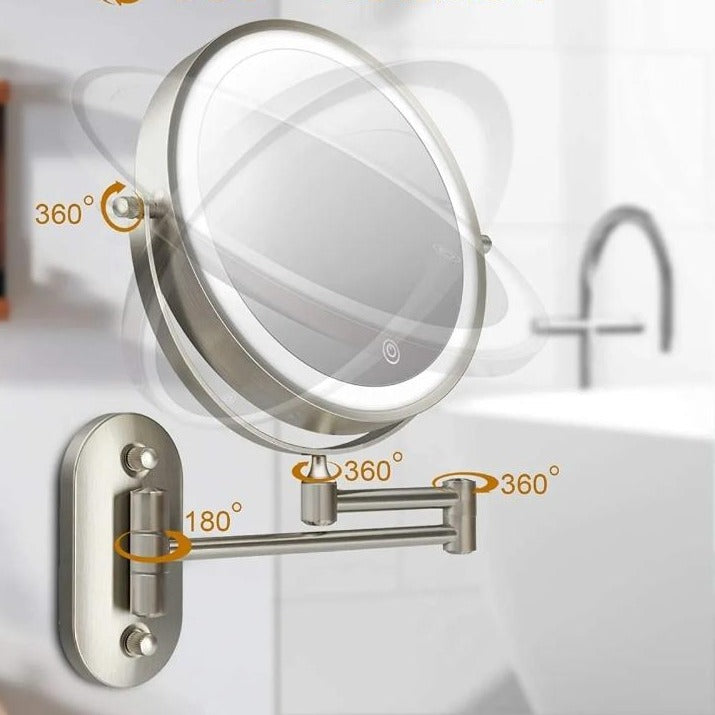 Espejo de Aumento LED VierraSol | Recargable | Cosméticos y Baño | Cromo Plateado