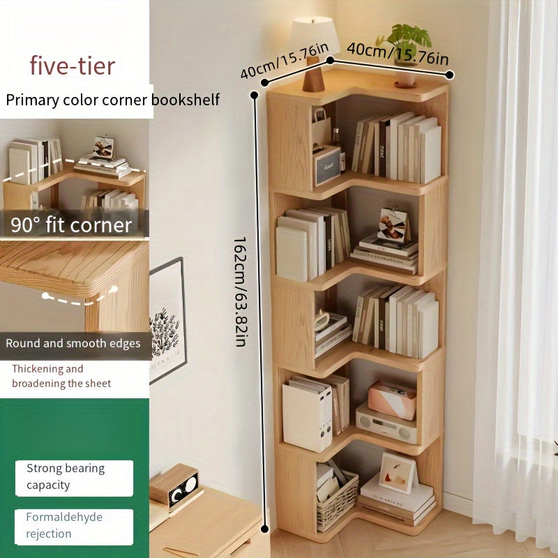 Estantería esquinera de madera maciza – Compacta y práctica