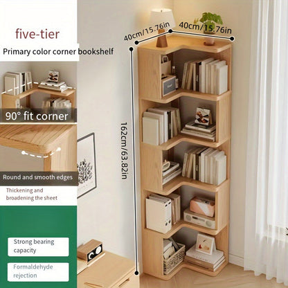 Estantería esquinera de madera maciza – Compacta y práctica
