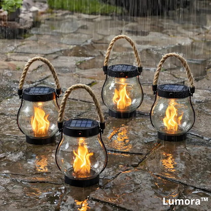 Farol solar con efecto de llama realista