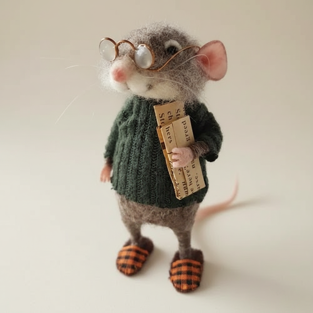 Figura decorativa de ratón de fieltro de lana ecológica hecha a mano | Adorno festivo y de regalo