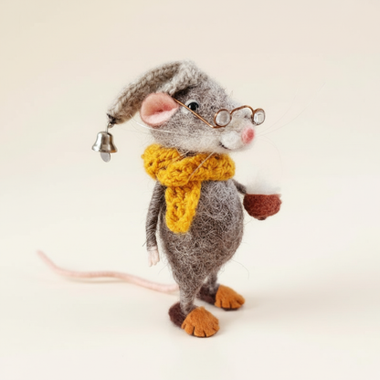 Figura decorativa de ratón de fieltro de lana ecológica hecha a mano | Adorno festivo y de regalo