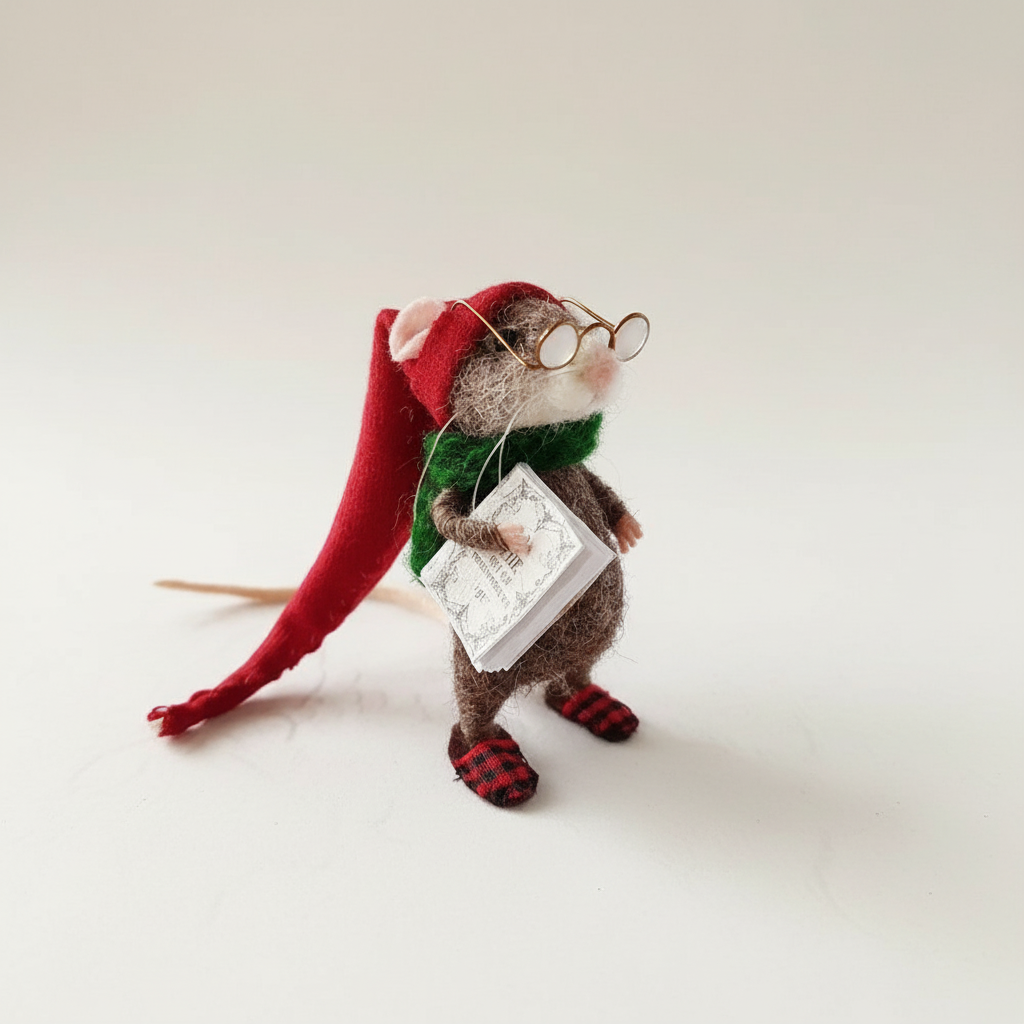 Figura decorativa de ratón de fieltro de lana ecológica hecha a mano | Adorno festivo y de regalo