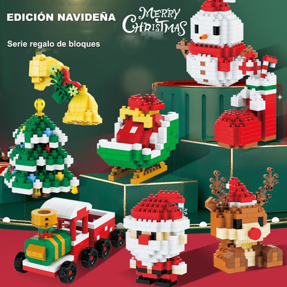 Figuras navideñas de mini bloques de construcción – Set de regalo con Papá Noel, muñeco de nieve, reno y árbol