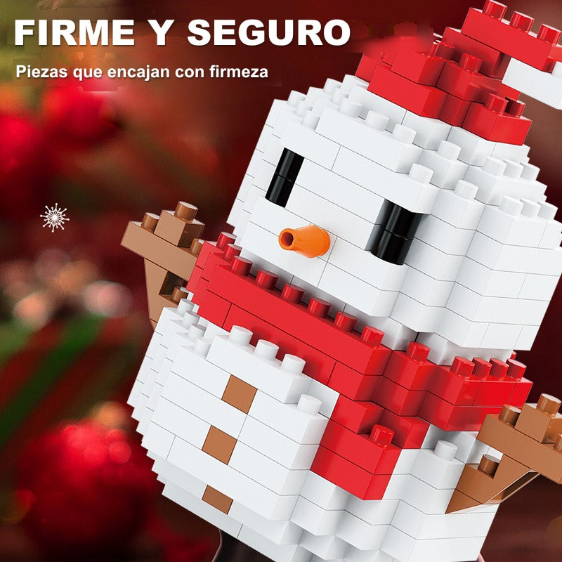Figuras navideñas de mini bloques de construcción – Set de regalo con Papá Noel, muñeco de nieve, reno y árbol