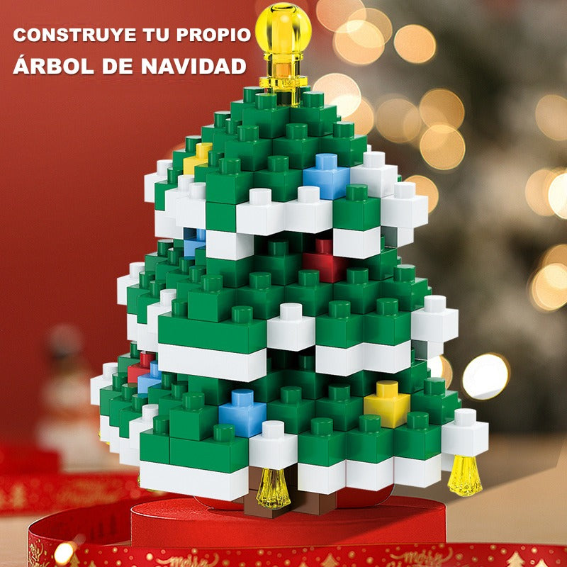 Figuras navideñas de mini bloques de construcción – Set de regalo con Papá Noel, muñeco de nieve, reno y árbol